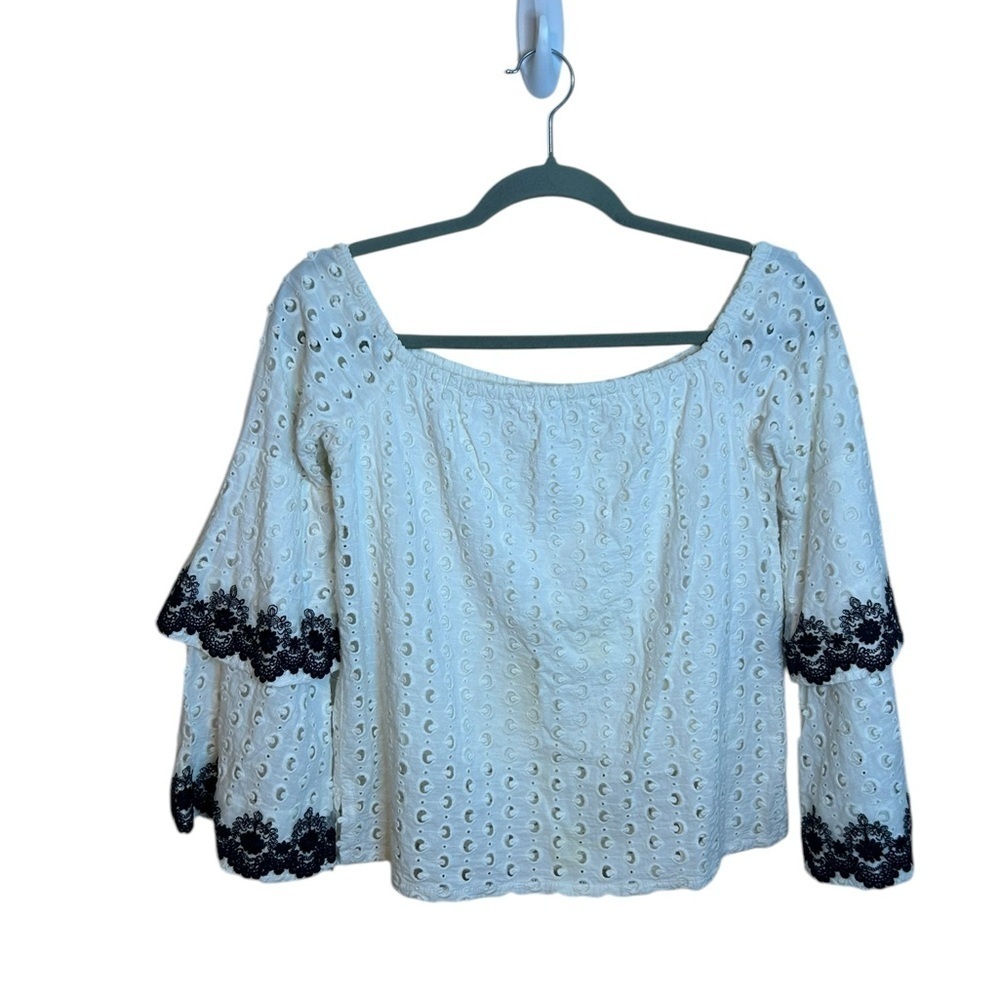 Bailey44 White Eyelet Off Shoulder Phlox Bell Sleeve Blouse - Picture 5 of 7